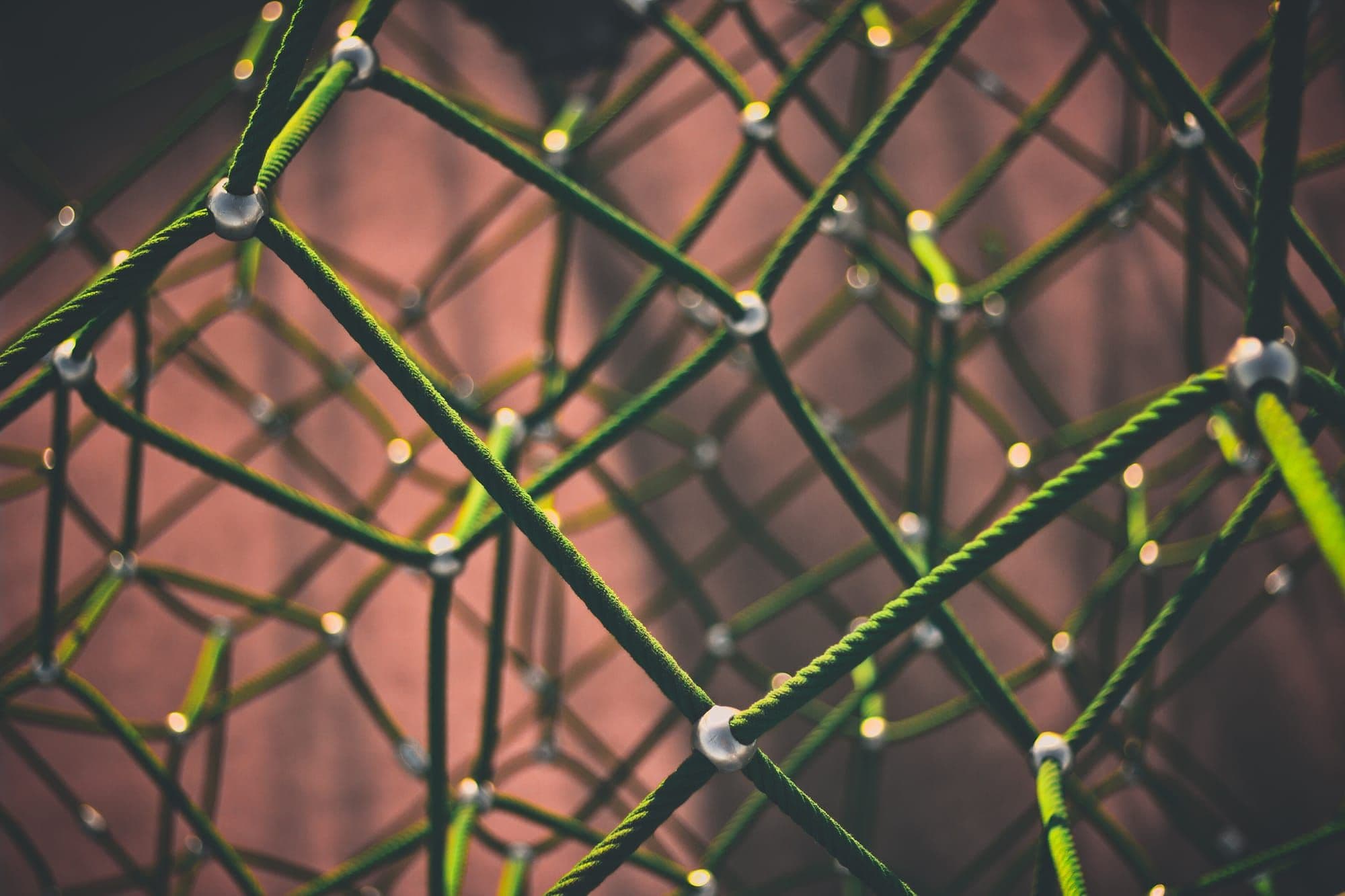 Network of connected nodes made from rope